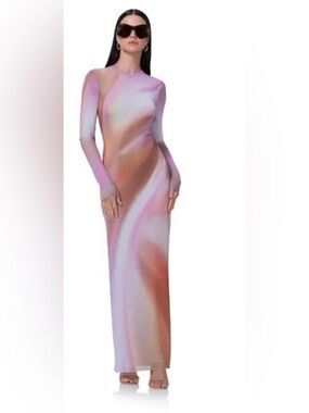 AFRM Didi Long Sleeve Pink Marble Maxi Dress size Small